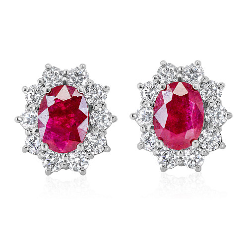 Oval 7x5 Ruby & Diamond Cluster Earring