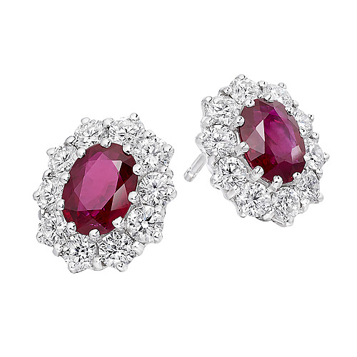 Oval 7x5 Ruby & Diamond Cluster Earring