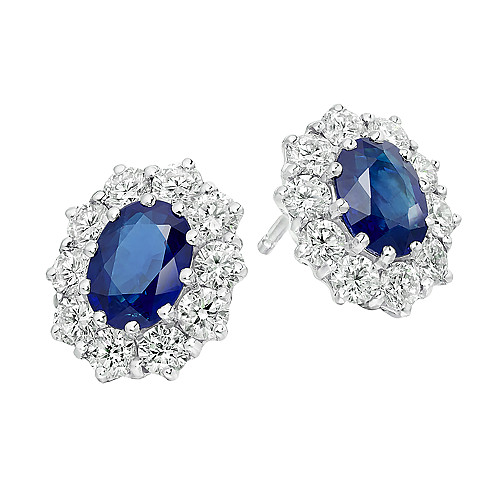 Oval 7x5 Blue Sapphire & Diamond Cluster Earring