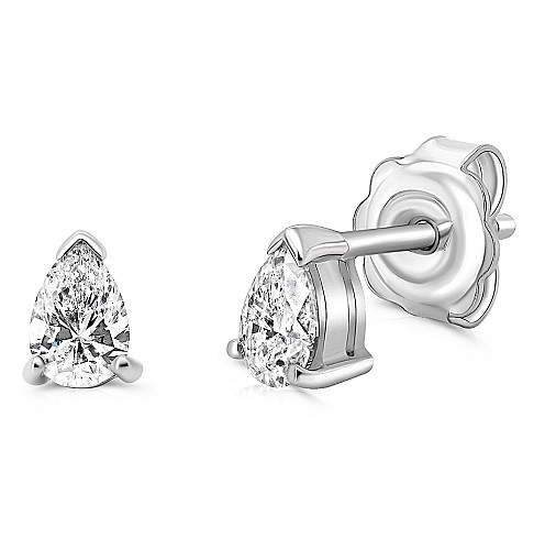 Pear Shape 4 Claw Diamond Stud Earring