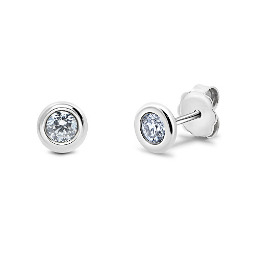 Rimset Round Brilliant Cut Diamond Stud Earring