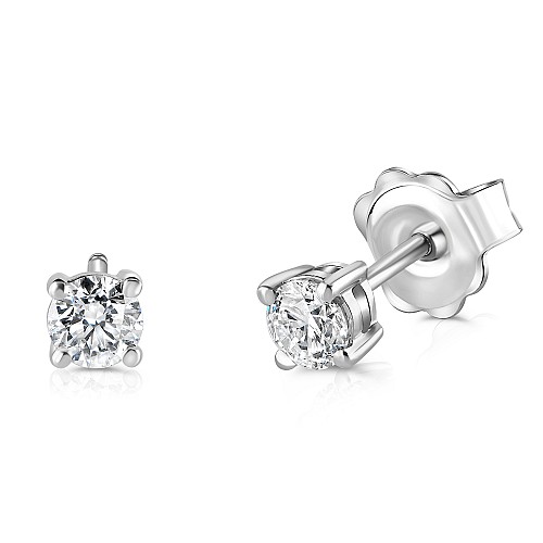 4 Claw Round Brilliant Cut Diamond Stud Earring