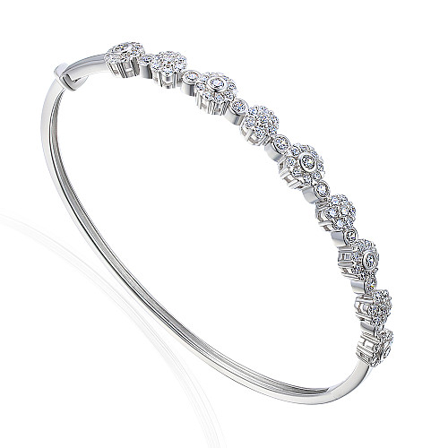 Rubover Set Round Brilliant Cut Diamond Cluster Bangle