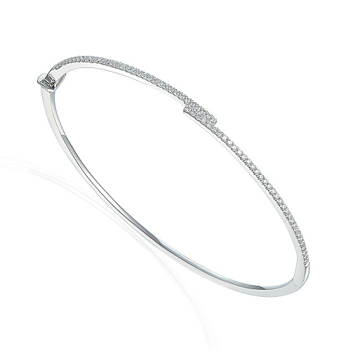 Platinum  Micro Set Round Diamond Bangle