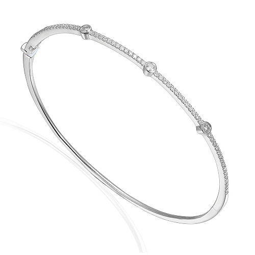 Rubover Set Round Brilliant Cut Diamond With Micro Set Diamonds Bangle