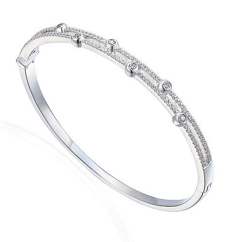 Rubover Set Round Brilliant Cut Diamond With Micro Set Diamonds Bangle