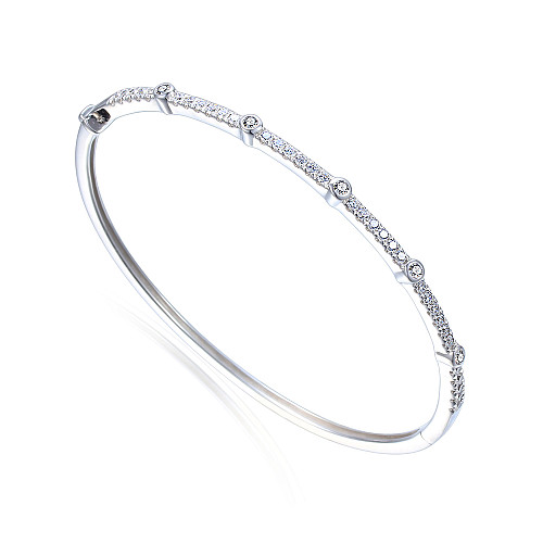 Rubover Set Round Brilliant Cut Diamond With Micro Set Diamonds Bangle