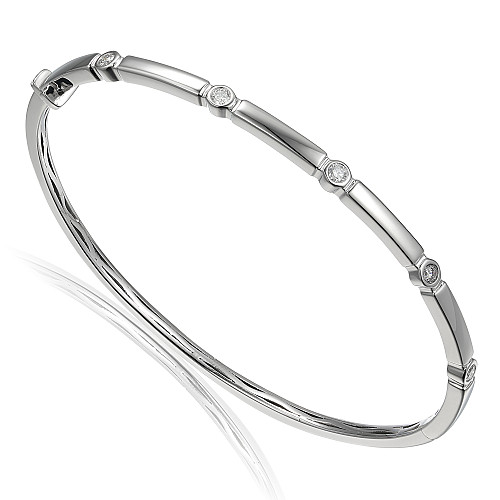 Platinum  Rubover Set Round Diamond Bangle