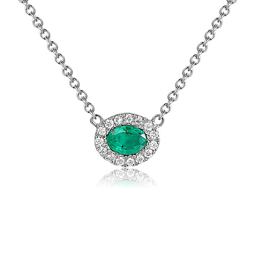 Round Brilliant Cut Emerald and Diamond Robover And Micro Set Halo Neklace
