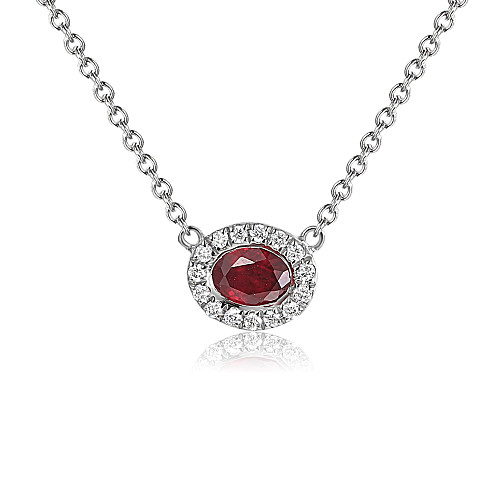 Round Brilliant Cut Ruby and Diamond Robover And Micro Set Halo Neklace