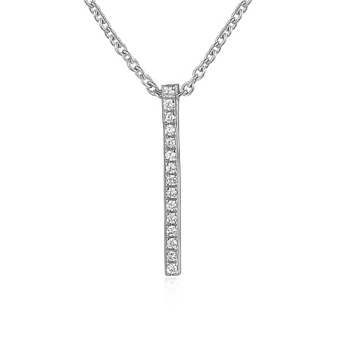 Round Brilliant Cut Micro Set Bar Drop Necklace