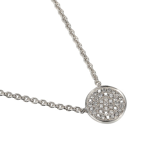 Micro Set Round Brilliant Cut Diamond Circle Shape Cluster Pendant And Chain
