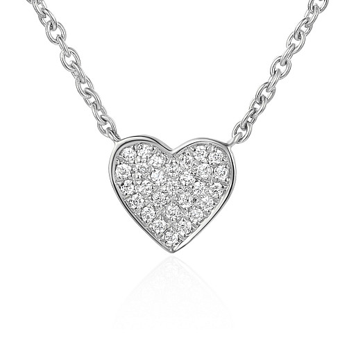 18ct White Gold Micro Set Round Brilliant Cut Diamond Heart Shape Earrings