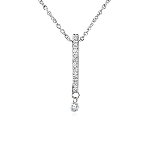 Round Brilliant Cut Micro Set Bar Drop With Dancing Diamond Necklace