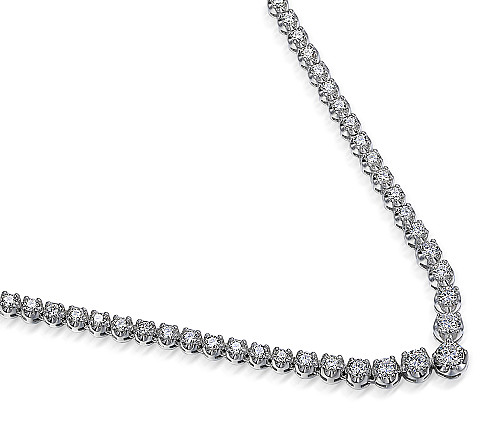 Round Brilliant Cut Diamond Claw Set Graduated Tennis Necklace