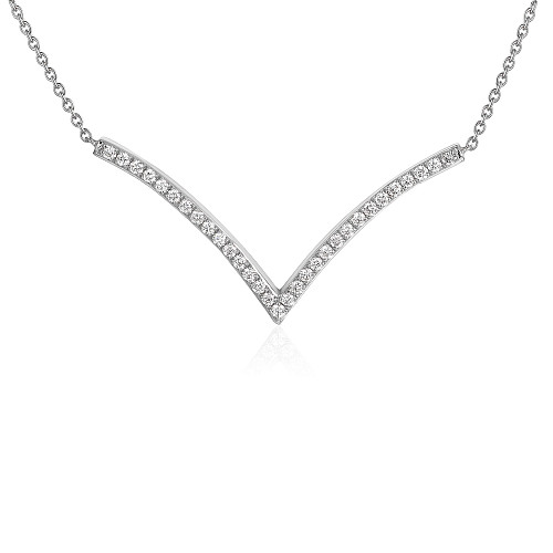 Round Brilliant Cut Diamond Micro Set V Shaped Neklace