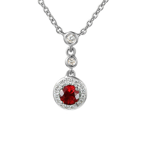 Round Brilliant Cut Ruby & Diamond Halo Drop necklace