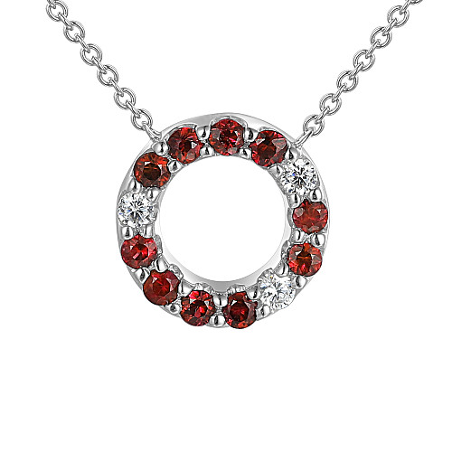 Micro Set Round Ruby & Diamond Circle Necklace
