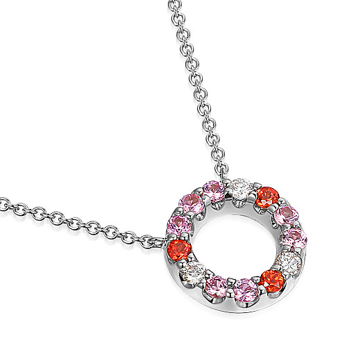 Micro Set Round Multi Colour Sapphire & Diamond Circle Necklace