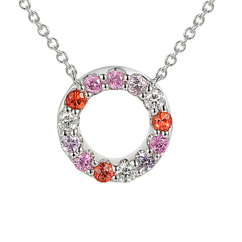 Micro Set Round Multi Colour Sapphire & Diamond Circle Necklace