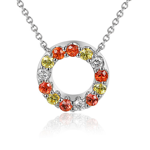 Micro Set Round Multi Colour Sapphire & Diamond Circle Necklace