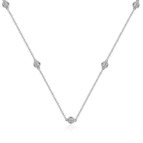Rubover Set Round Brilliant Cut Diamond Necklace