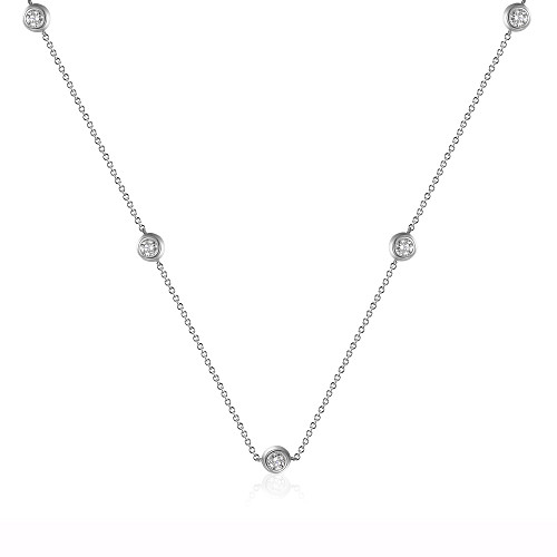 Rubover Set Round Brilliant Cut Diamond Necklace