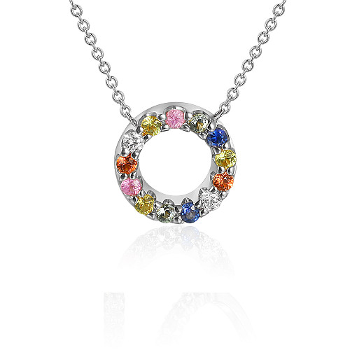 Micro Set Round Multi Colour Sapphire & Diamond Circle Necklace