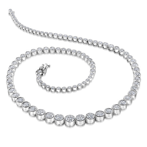 Round Brilliant Cut rub over Diamond Graduated Necklace