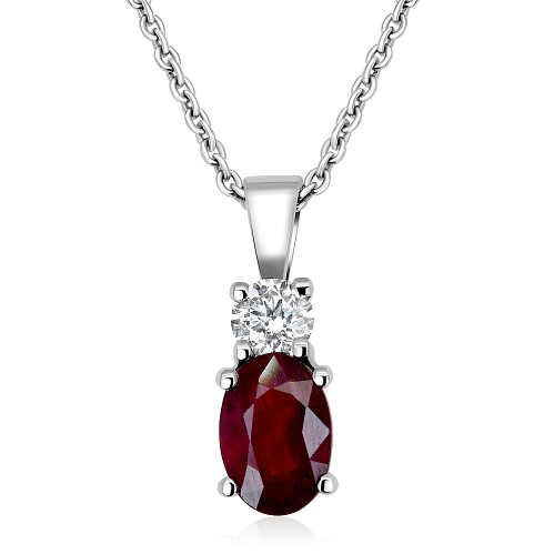 Oval 6x4 Ruby & Diamond 2 Stone Drop Pendant