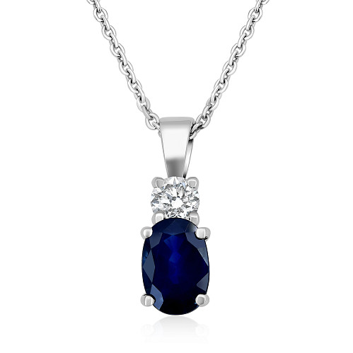 Oval 6x4 Blue Sapphire & Diamond 2 Stone Drop Pendant