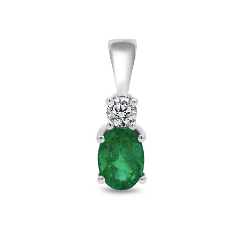 Oval 7x5 Emerald & Diamond Drop Pendant