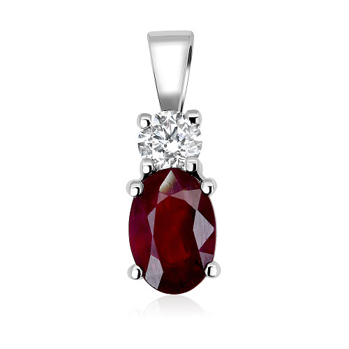 Oval 7x5 Ruby & Diamond 2 Stone Drop Pendant