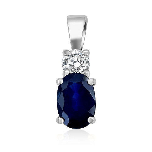 Oval 7x5 Blue Sapphire & Diamond 2 Stone Drop Pendant