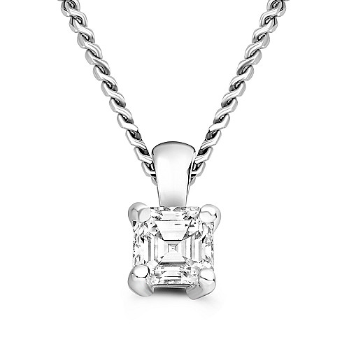 Asscher Cut 4 Claw Solitaire Diamond Pendant