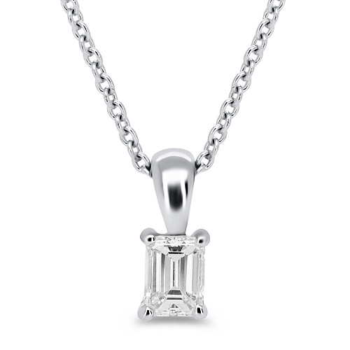 Emerald Cut 4 Claw Solitaire Diamond Pendant