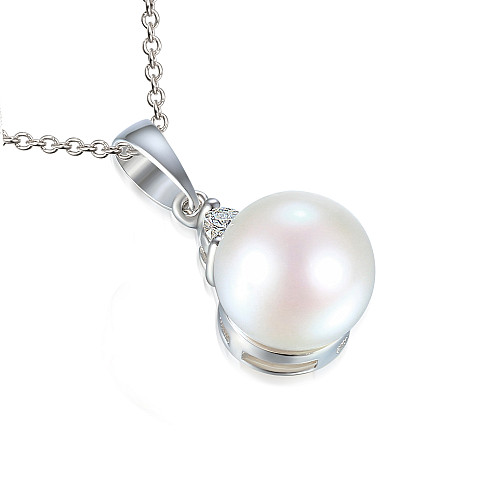 Claw Set Round Pearl With Micro Set Round Brilliant Cut Diamond Halo Pendant And Chain