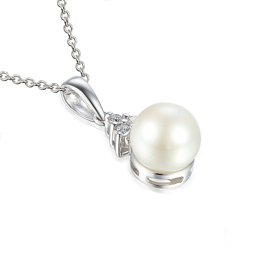 Micro Set Round Brilliant Cut Diamond And Pearl Drop Pendant And Chain
