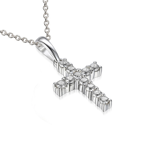 Claw Set Round Brilliant Cut Diamond Cross Pendant And Chain
