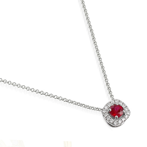 Round Brilliant Cut Ruby and Diamond Claw Set Halo Pendant