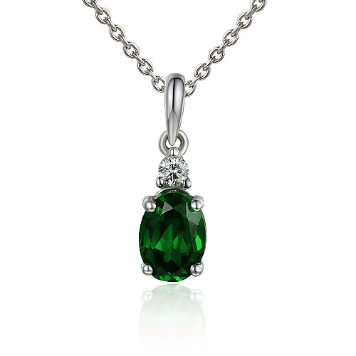Oval Cut Emerald with Round Brilliant Cut Diamond Claw Set Drop Pendant