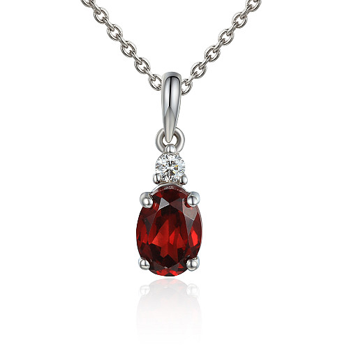 Oval Cut Garnet with Round Brilliant Cut Diamond Claw Set Drop Pendant