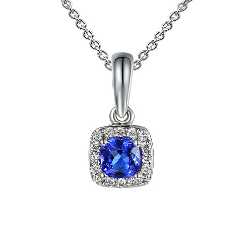 Cushion Cut Tanzanite with Round Brilliant Cut Diamond Claw Set Halo Pendant