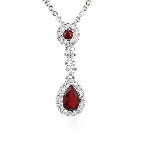 Pear Shape Ruby & Round Brilliant Cut Diamond Vintage Drop Pendant