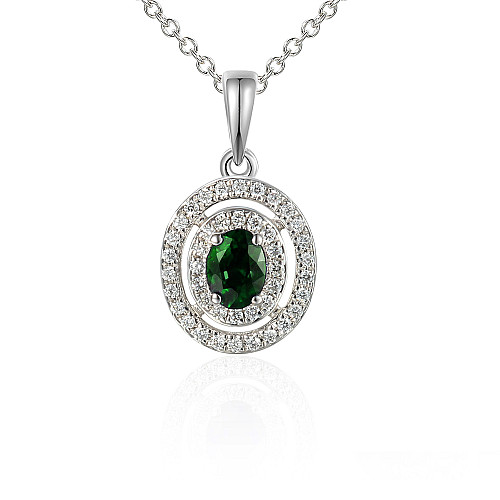 Oval Emerald & Round Brilliant Cut Diamond Double Halo Pendant