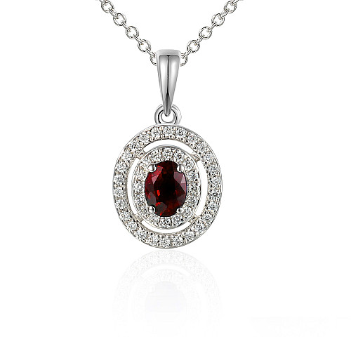 Oval Ruby & Round Brilliant Cut Diamond Double Halo Pendant