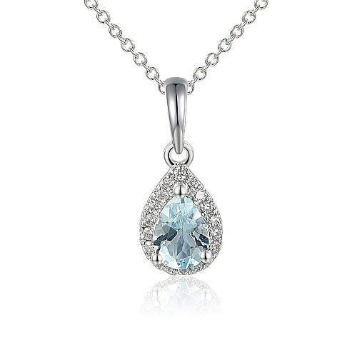 Claw Set Pear Cut Aquamarine & Micro Set Round Diamond Halo Pendant