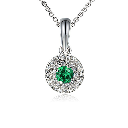 Round Brilliant Cut Emerald & Diamond Double Halo Pendant