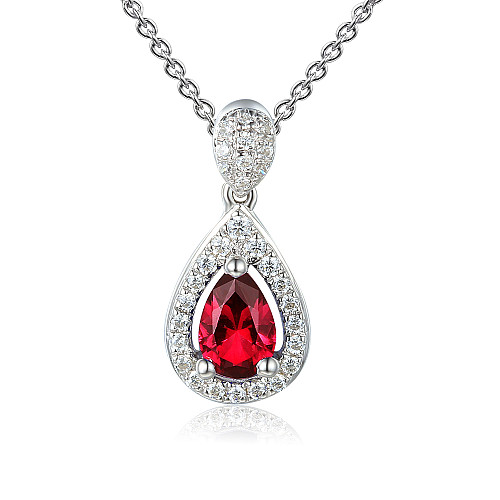 Pear Shape Ruby and Diamond Halo Drop Pendant