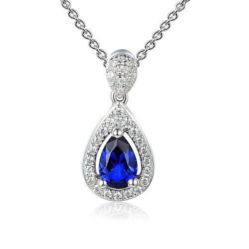 Pear Shape Blue Sapphire and Diamond Halo Drop Pendant